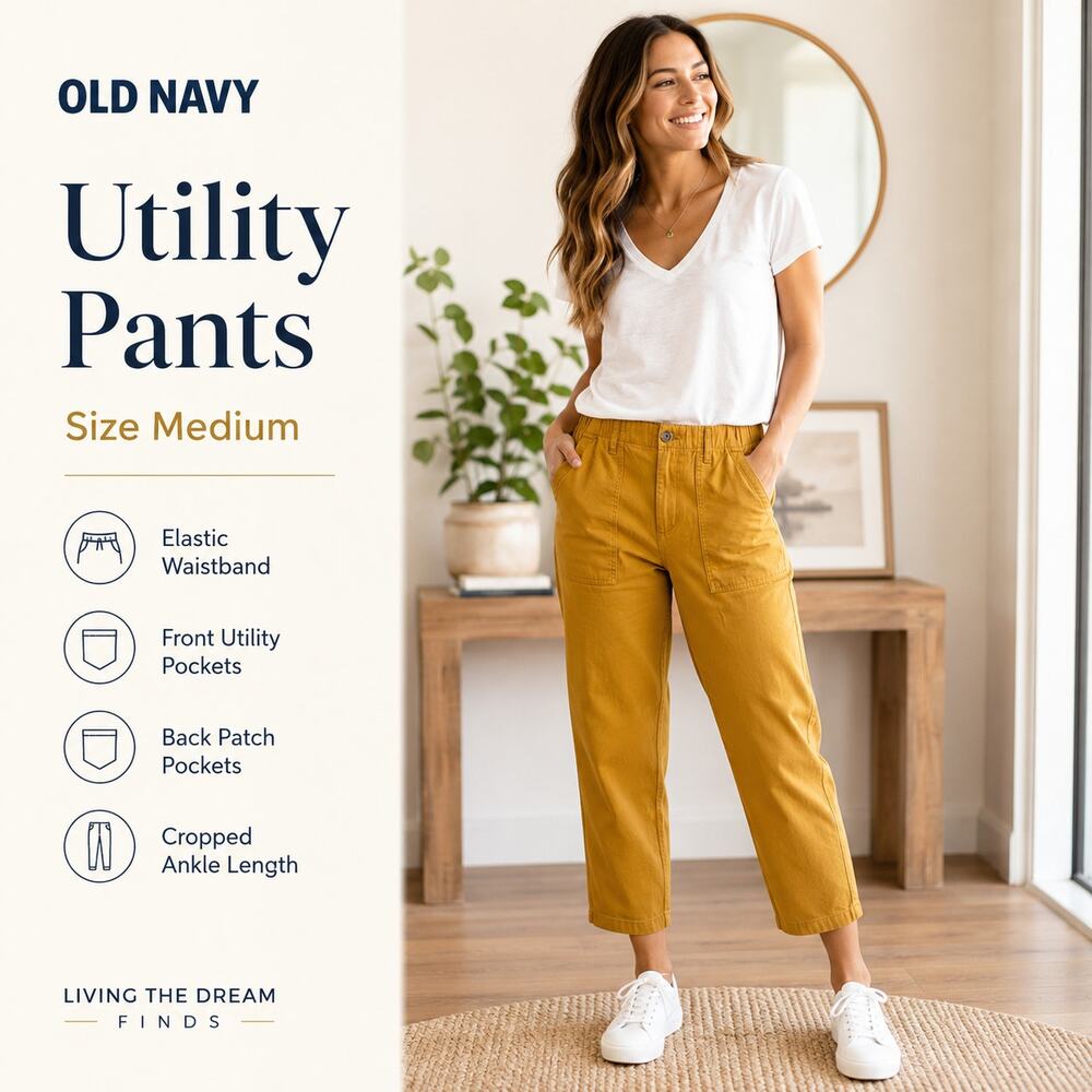 Old Navy Women's Mustard Yellow Utility Pants Medium Elastic Waist Cropped
